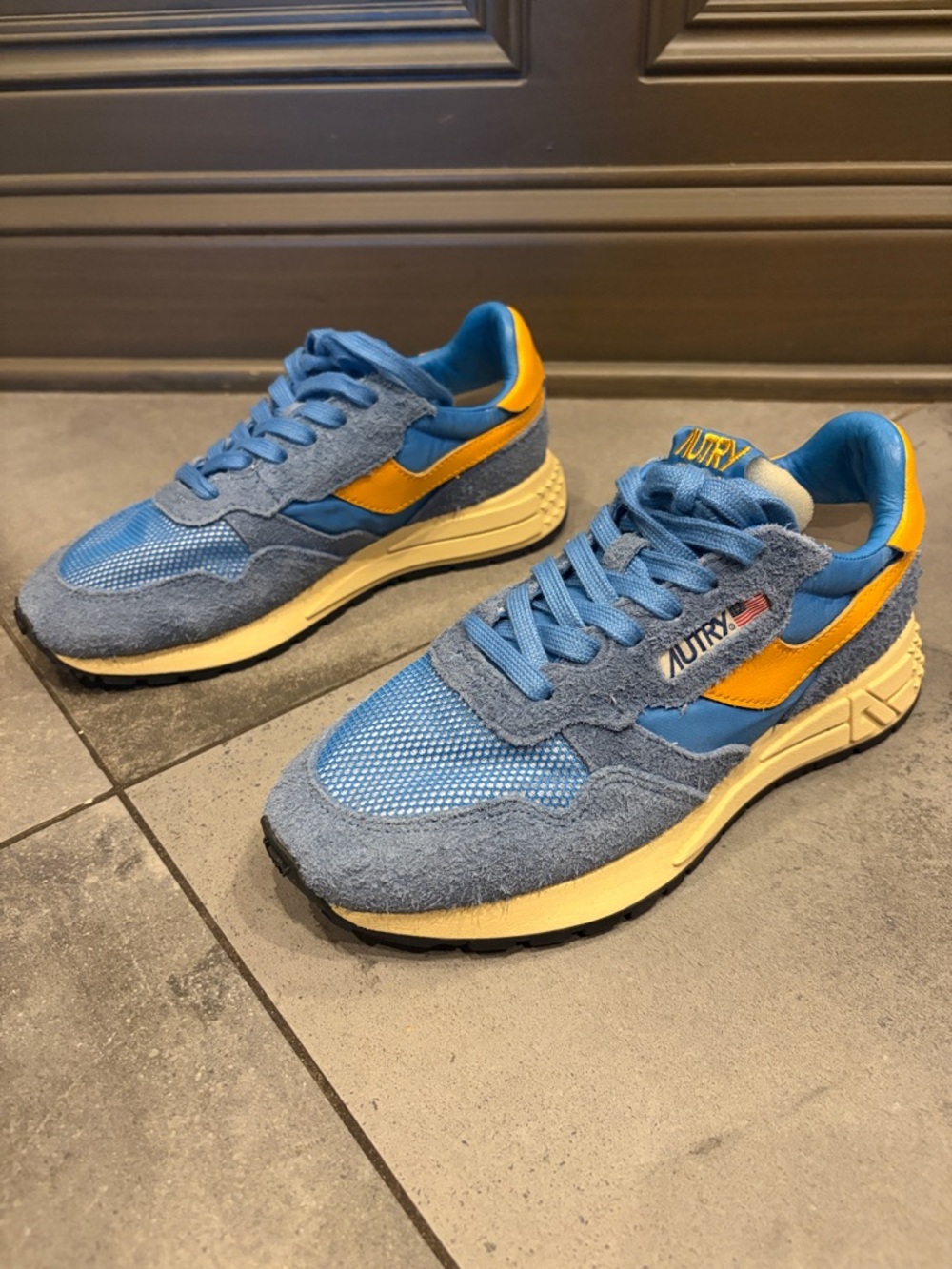 Retro Blue & Yellow Women's Athletic Sneakers - Picture 2 of 5